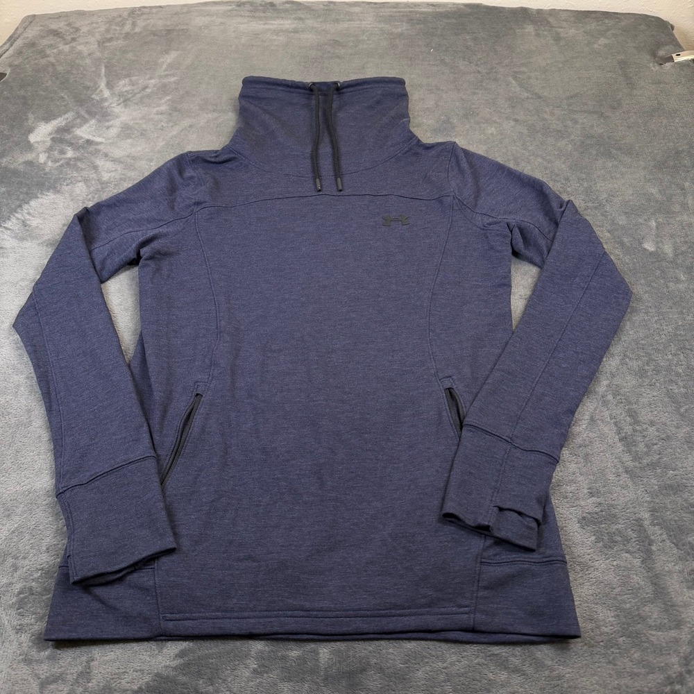Under Armour Funnel Neck Pullover Womens Small‎ Navy Blue Thumbholes Loose Fit